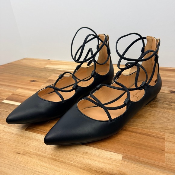 Jessica Simpson Shoes - Jessica Simpson Black Pointed Toe Lace Up Ankle Flats Women's Size 8M